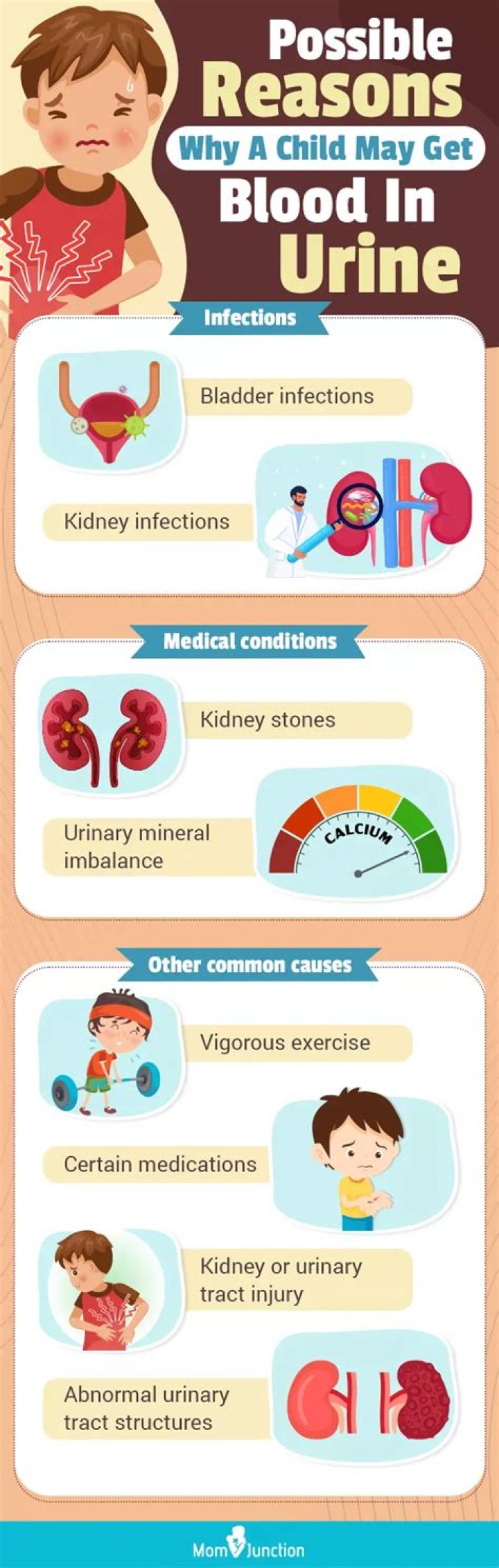 What causes blood in urine in young boys?